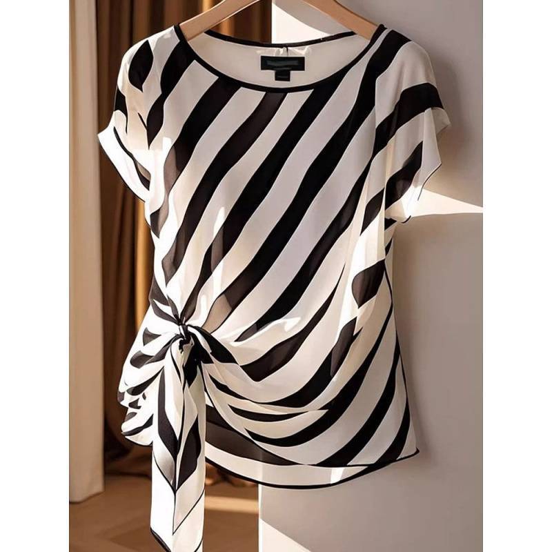 Tessa – Diagonal Stripe Tie Blouse