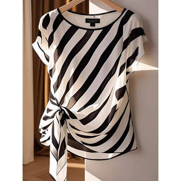 Tessa – Diagonal Stripe Tie Blouse