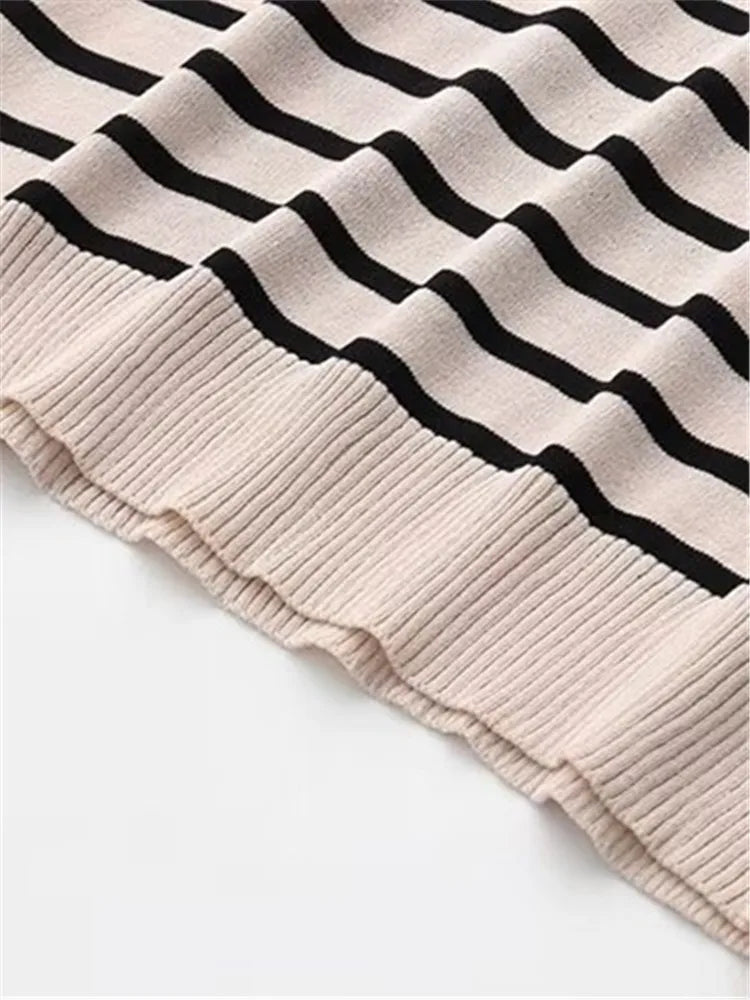 Lina-Plus Size Soft Knit Striped Hoodie Tee