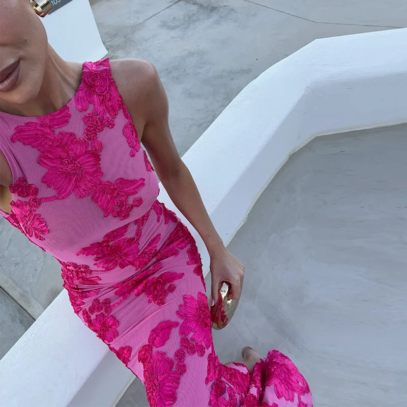 Iris | Floral Mesh Bodycon Evening Dress