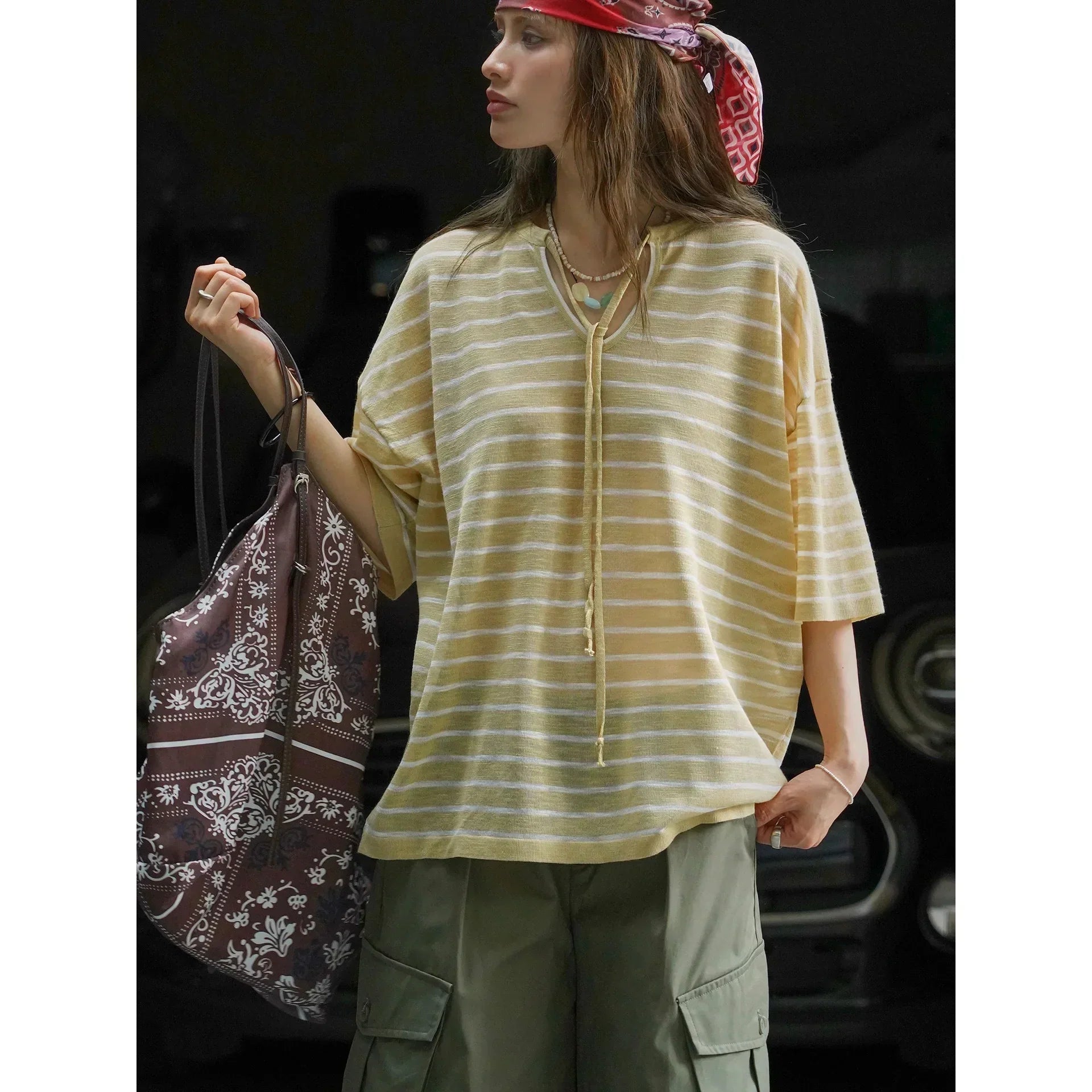 Nora-Striped Relaxed Hoodie Tee