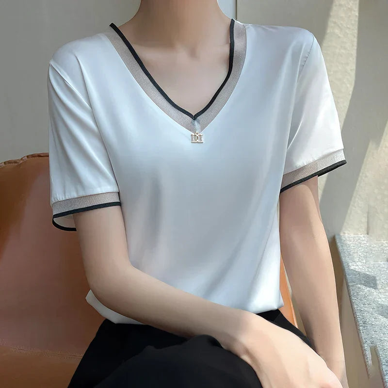 Charlie - Contrast Trim V-Neck Blouse