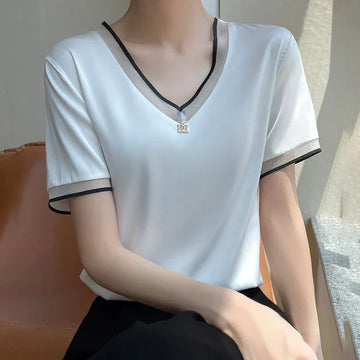 Charlie - Contrast Trim V-Neck Blouse