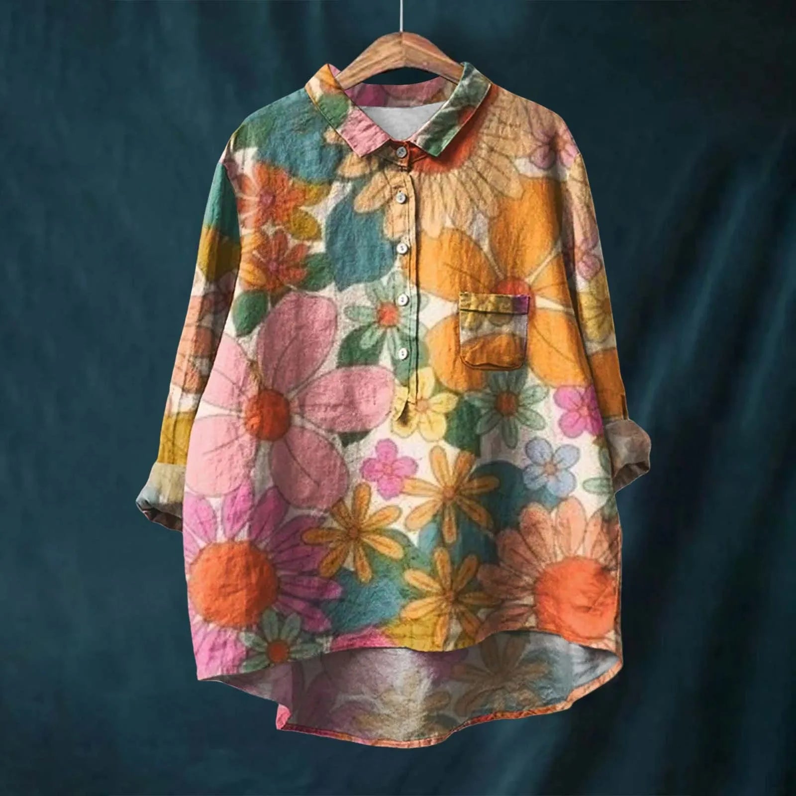 Hannah - Floral Print Cotton Linen Blouse