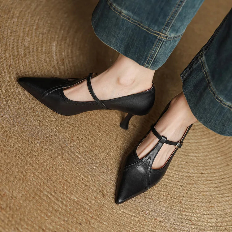 Elisse - Retro T-Strap Mid Heel