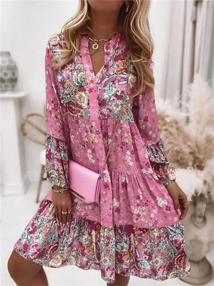 Helena- Floral V-Neck A-Line Dress