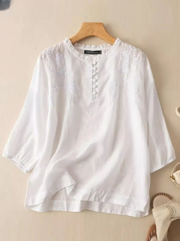 Roselyn-Embroidered Button Blouse