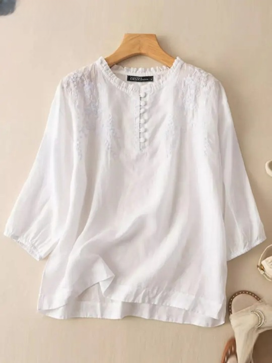 Roselyn-Embroidered Button Blouse