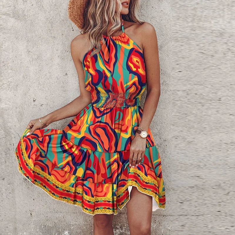 Marlowe - Colorful Bohemian V-Neck Midi Dress