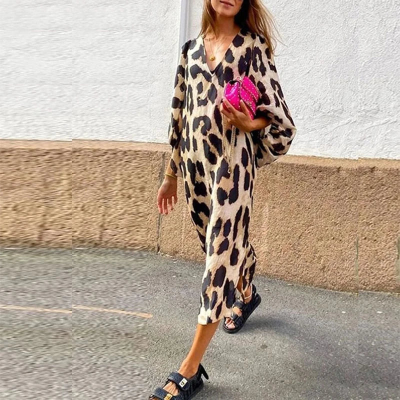 Zarina | Leopard Print V-Neck Maxi Dress