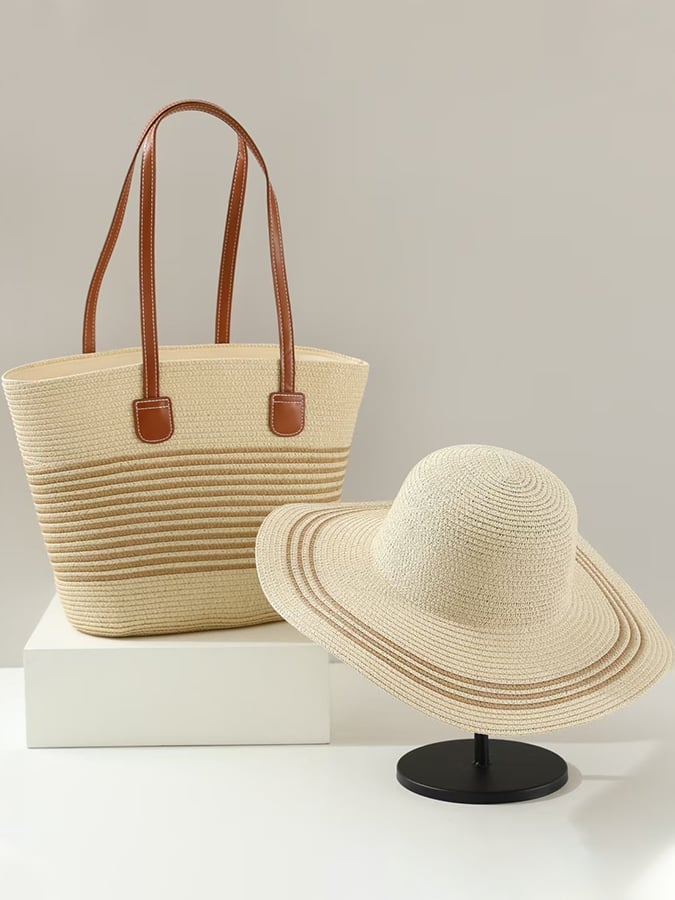 Solara Striped Summer Set – Bag & Hat Combo