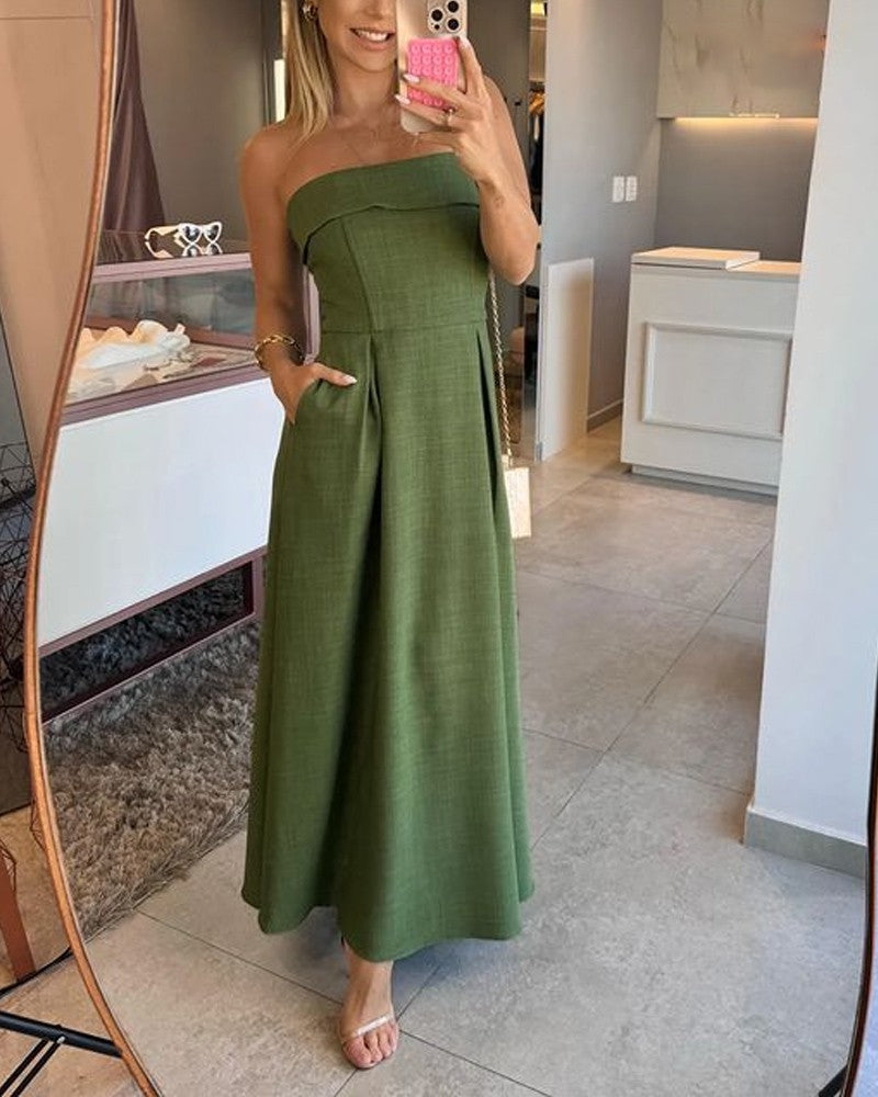 Annie - Elegant Strapless Midi Dress