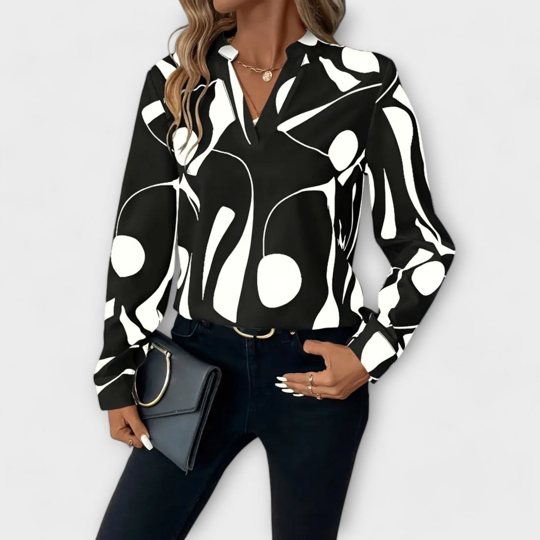 Sophie – Abstract Print V-Neck Blouse