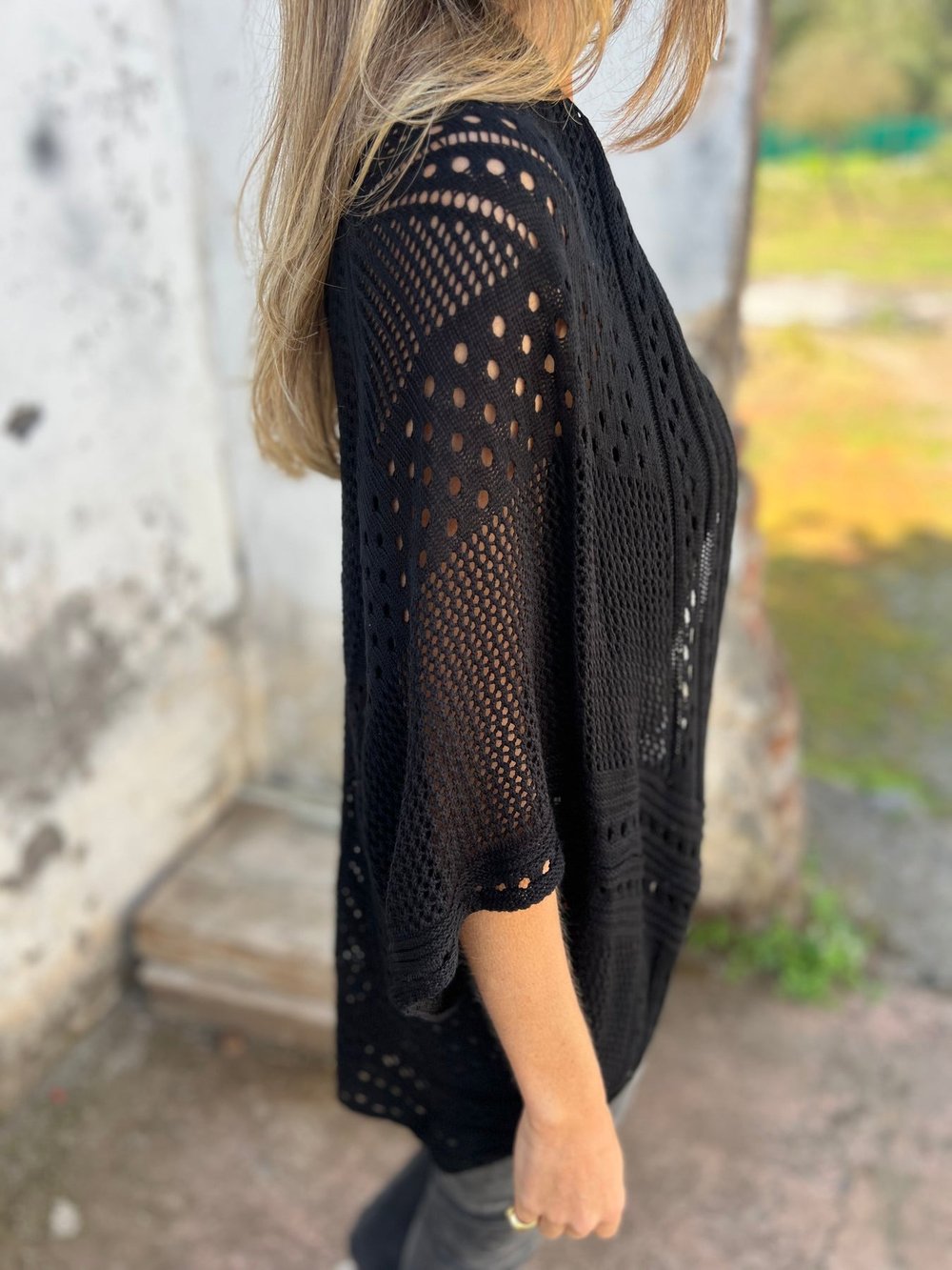 Lina-Open-Knit Cropped Cardigan