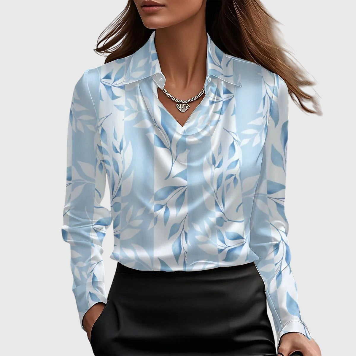 SYLVIA - BLOUSE WITH LUXURIOUS SHINE AND PLEATED COLLAR
