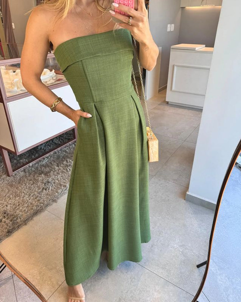 Annie - Elegant Strapless Midi Dress
