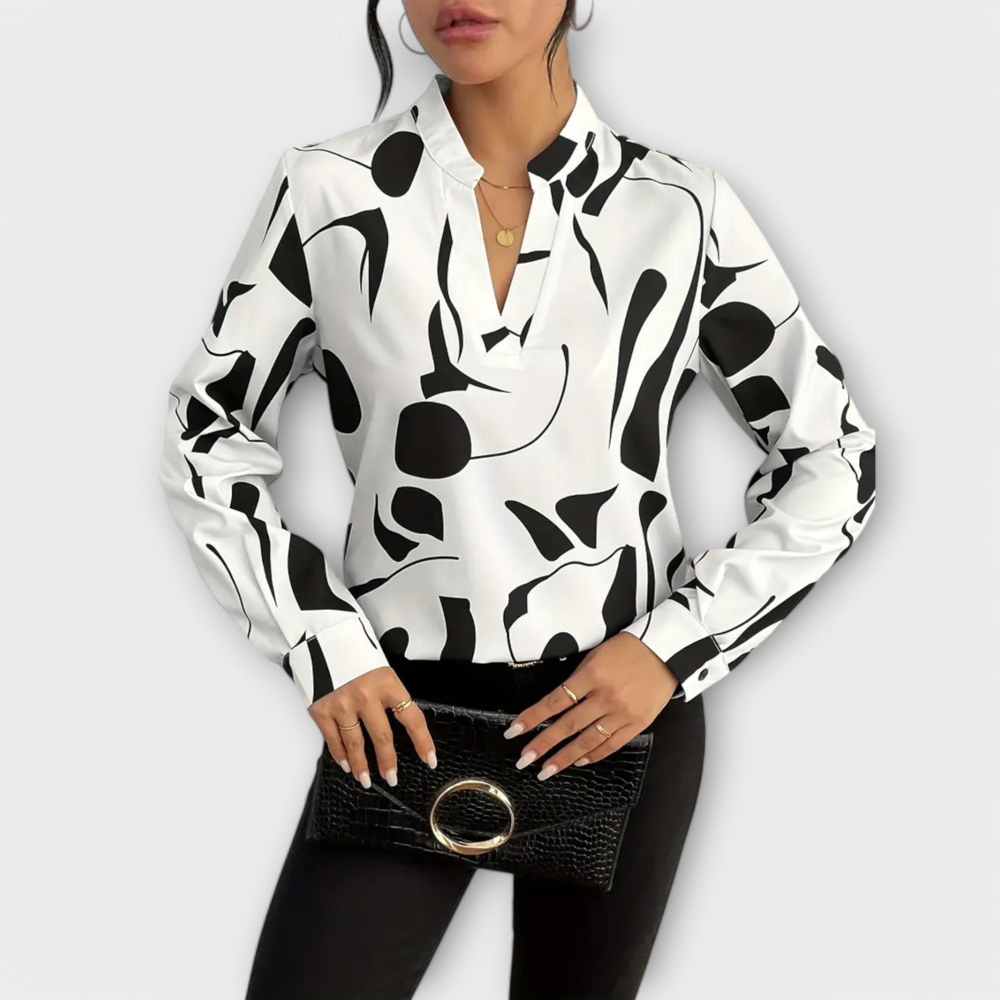 Sophie – Abstract Print V-Neck Blouse