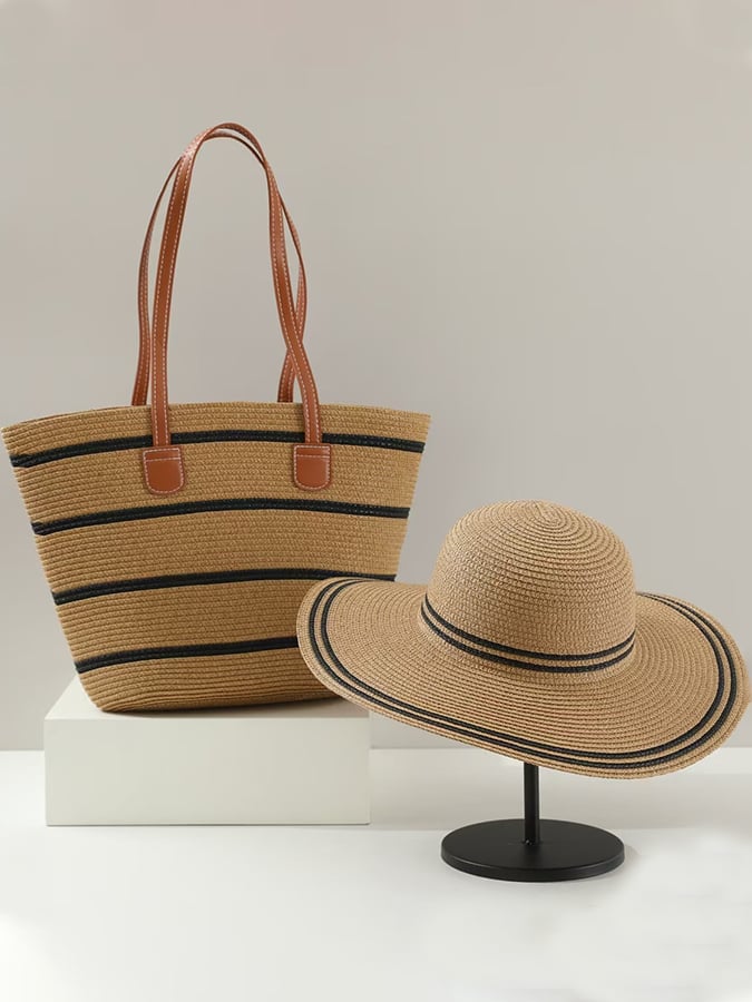Solara Striped Summer Set – Bag & Hat Combo