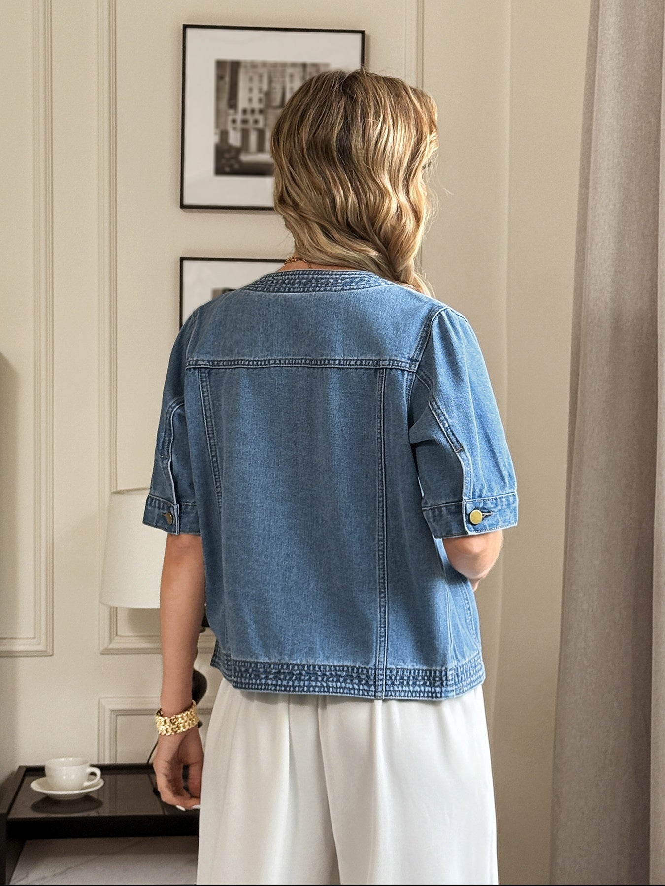 Daphne – Gold Snap Collarless Jacket