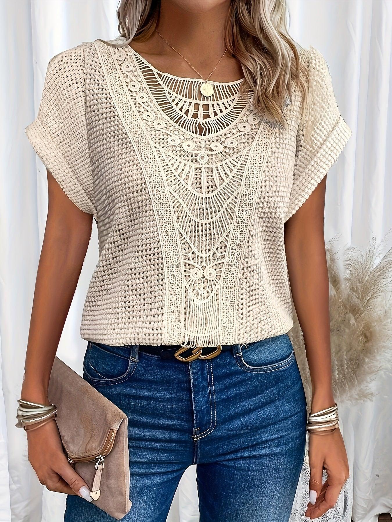 Maya - Boho Knit Lace Tee
