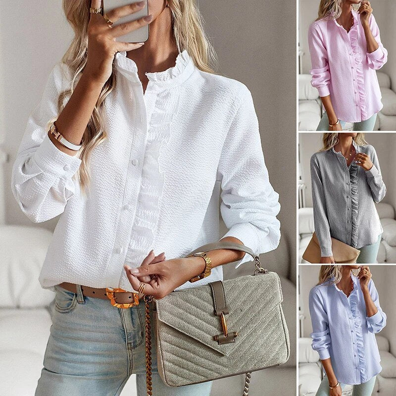 Isabelle – Ruffled Button-Up Blouse