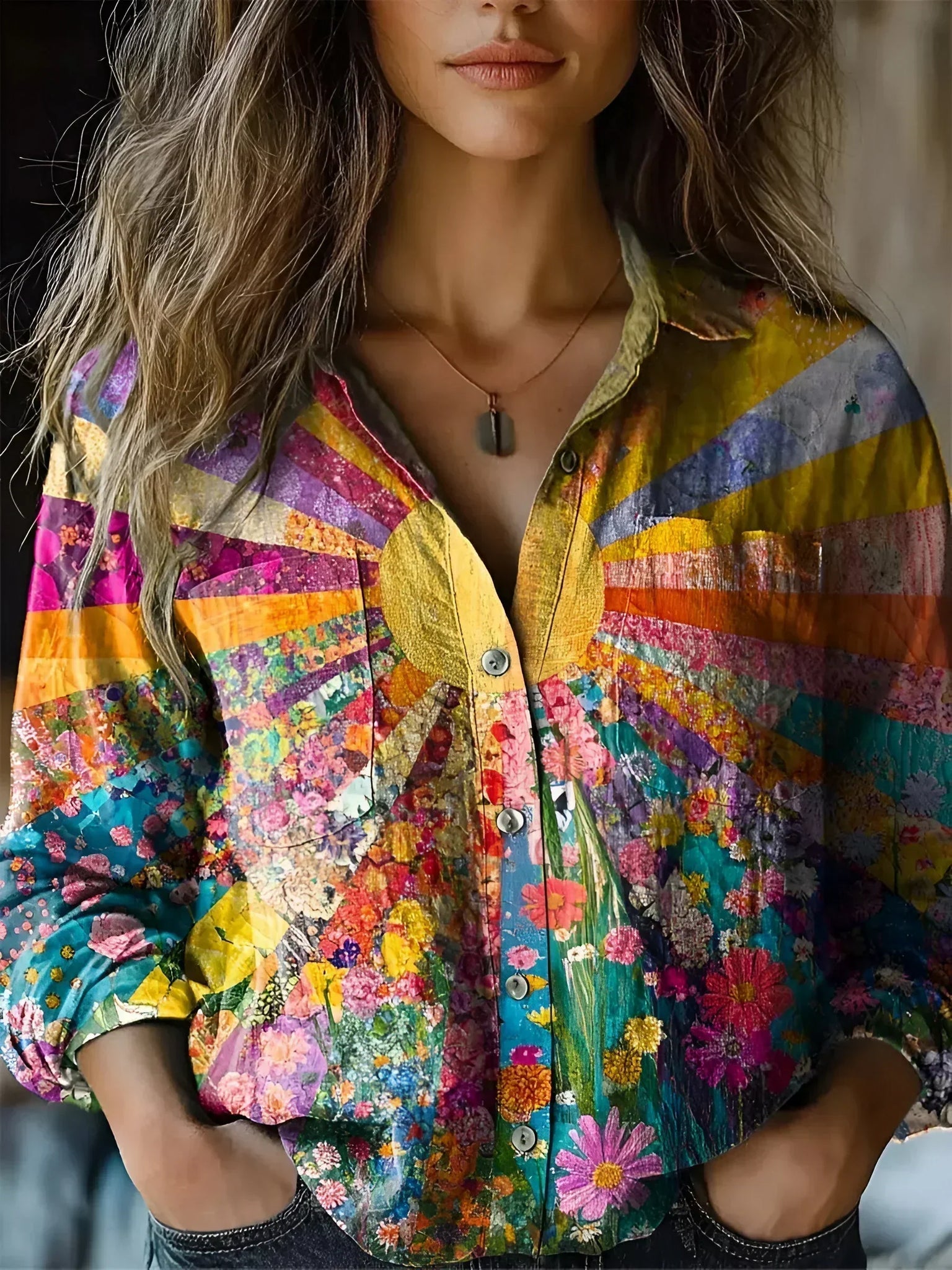 Amora - Sunrise Floral Patchwork Blouse